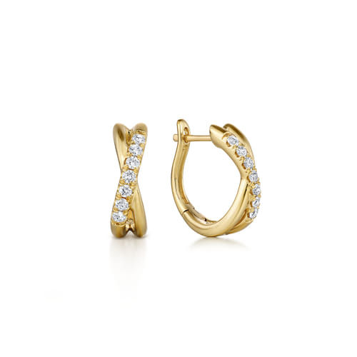 14K Yellow Gold Diamond Huggies Earrings,15mm 