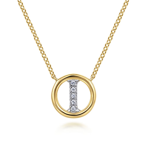 14K Yellow Gold Diamond I Initial Pendant Necklace