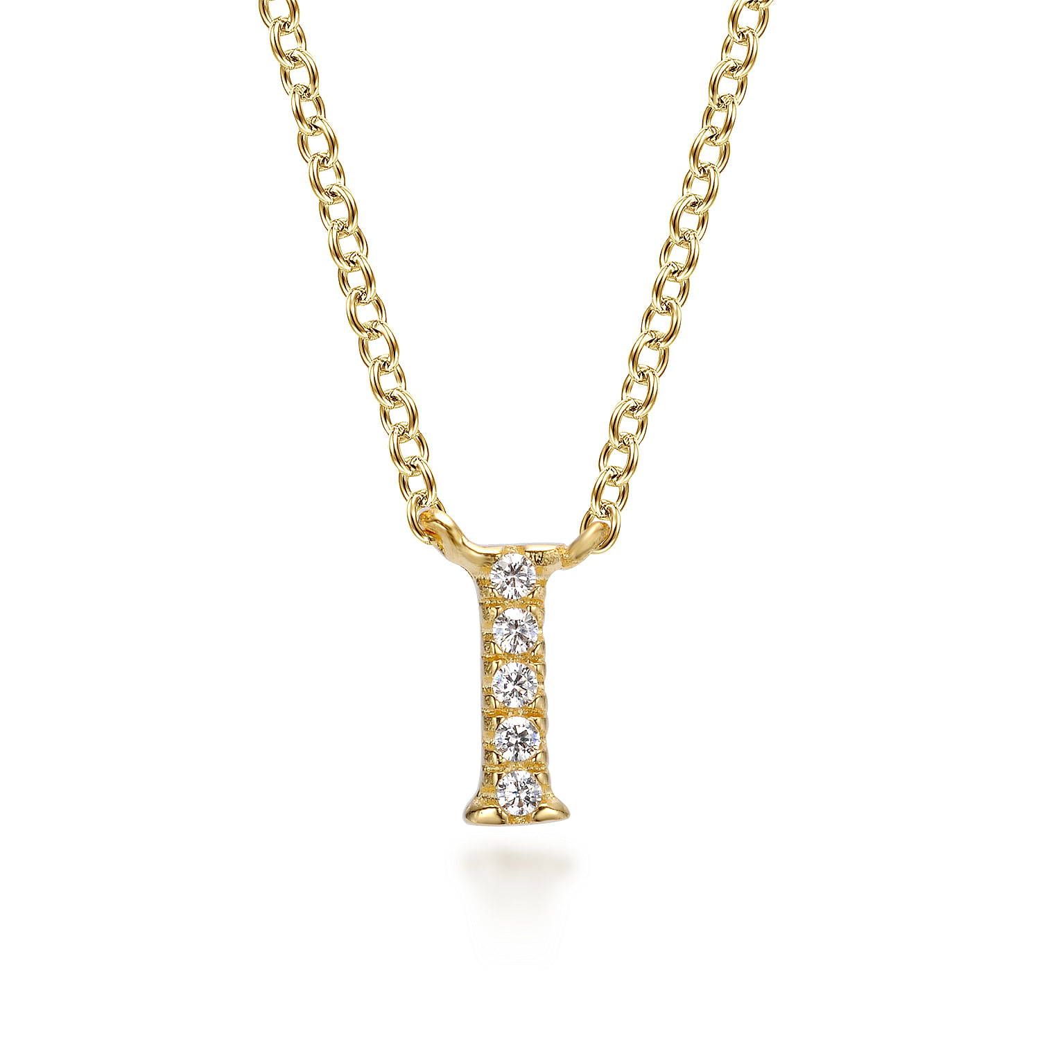 14K Yellow Gold Diamond I Initial Pendant Necklace