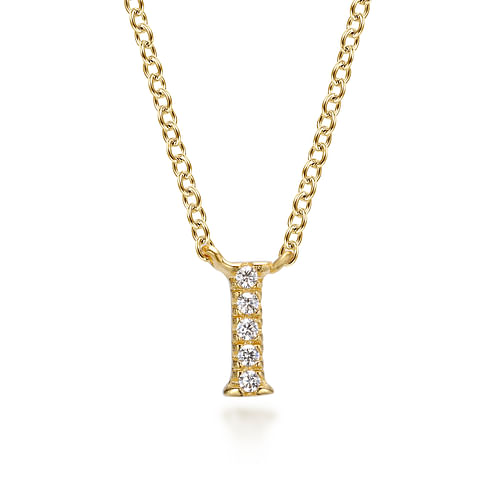 14K Yellow Gold Diamond I Initial Pendant Necklace