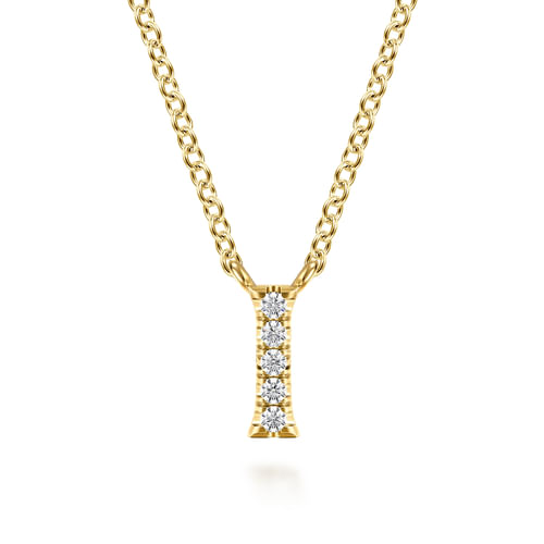 14K Yellow Gold Diamond I Initial Pendant Necklace