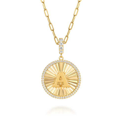 14K Yellow Gold Diamond Initial A Medallion Pendant With Detachable Bail