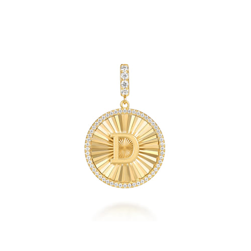 14K Yellow Gold Diamond Initial D Medallion Pendant With Detachable Bail