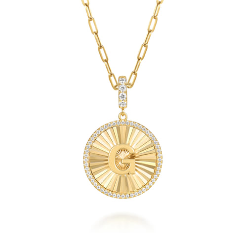 14K Yellow Gold Diamond Initial G Medallion Pendant With Detachable Bail