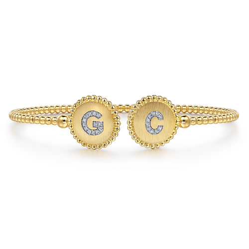 14K Yellow Gold Diamond Initial G and C Bangle