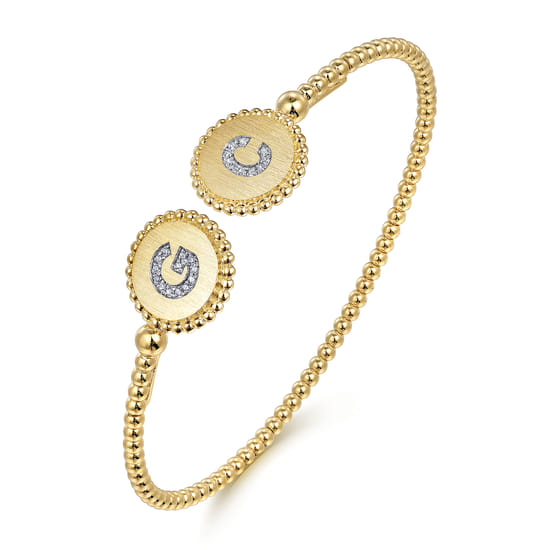 14K Yellow Gold Diamond Initial G and C Bangle angle 2