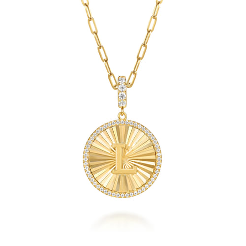 14K Yellow Gold Diamond Initial L Medallion Pendant With Detachable Bail