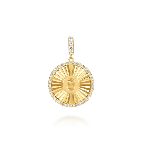 14K Yellow Gold Diamond Initial O Medallion Pendant With Detachable Bail 14K Yellow Gold Diamond Initial O Medallion Pendant With Detachable Bail