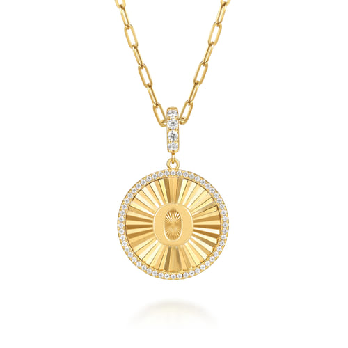 14K Yellow Gold Diamond Initial O Medallion Pendant With Detachable Bail 14K Yellow Gold Diamond Initial O Medallion Pendant With Detachable Bail