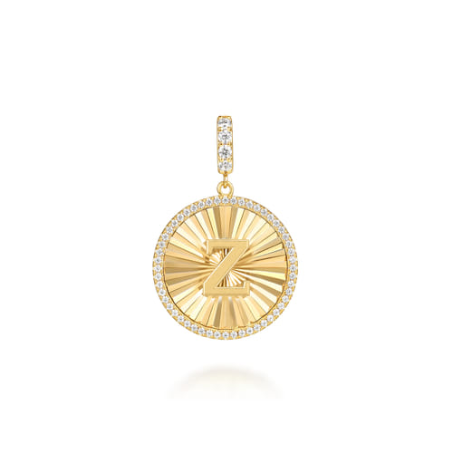 14K Yellow Gold Diamond Initial Z Medallion Pendant With Detachable Bail