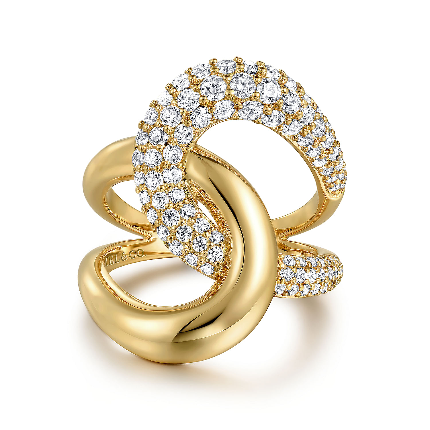 14K Yellow Gold Diamond Interlocking Ladies Ring
