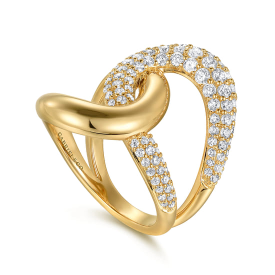 14K Yellow Gold Diamond Interlocking Ladies Ring angle 3