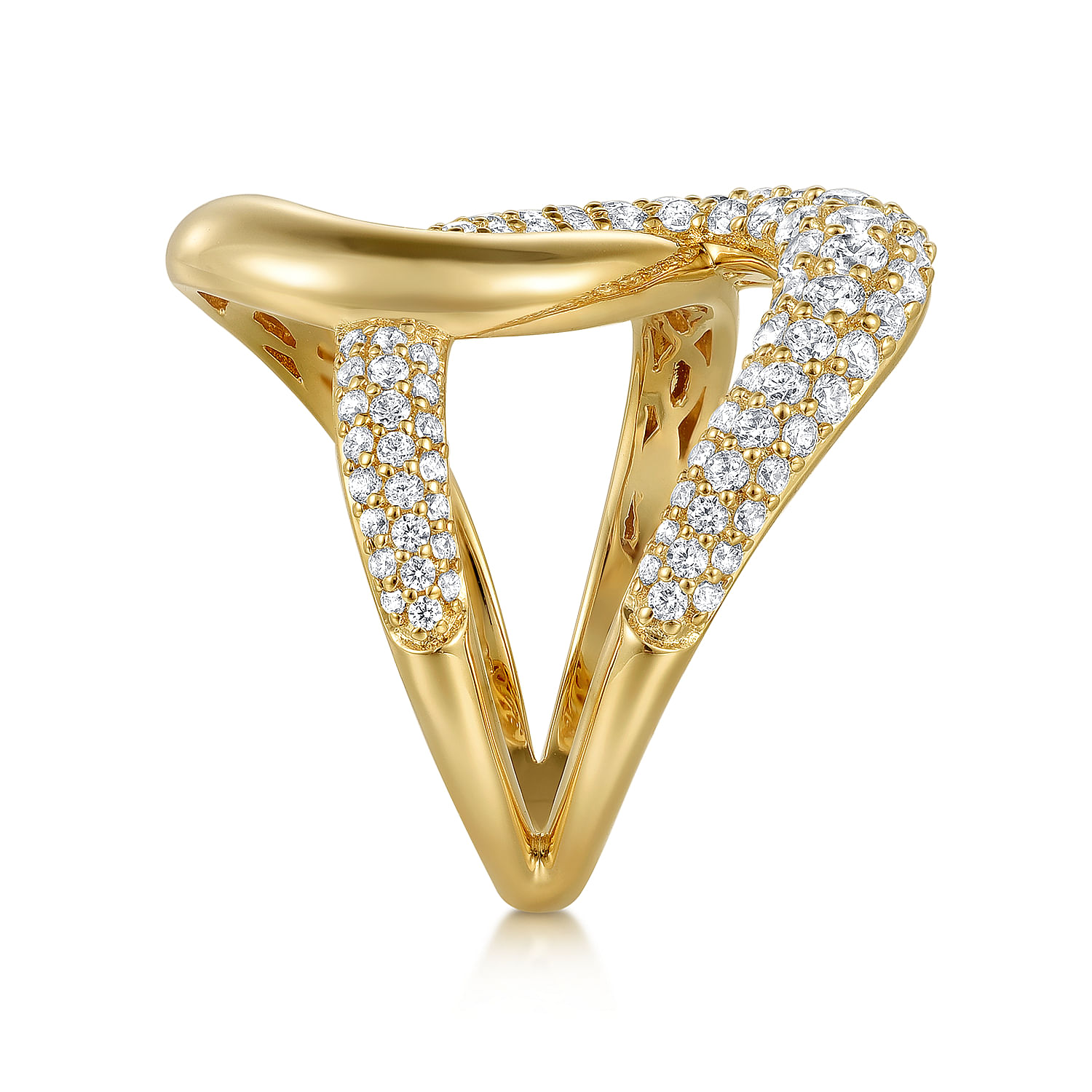14K Yellow Gold Diamond Interlocking Ladies Ring