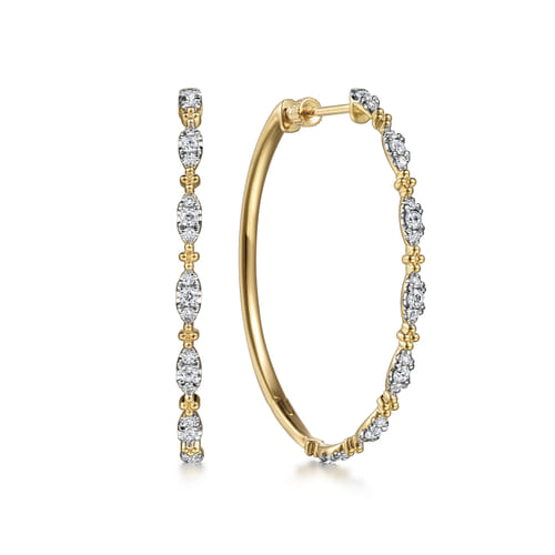 14K Yellow Gold Diamond Intricate Hoop Earrings, 40mm 14K Yellow Gold Diamond Intricate Hoop Earrings, 40mm