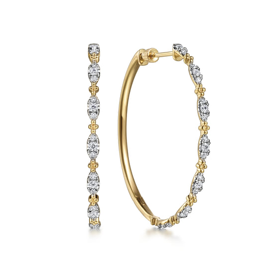 14K Yellow Gold Diamond Intricate Hoop Earrings, 40mm 