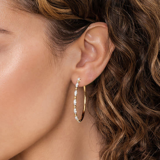 14K Yellow Gold Diamond Intricate Hoop Earrings, 40mm  angle 2