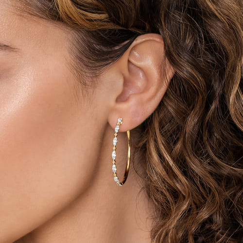 14K Yellow Gold Diamond Intricate Hoop Earrings, 40mm 14K Yellow Gold Diamond Intricate Hoop Earrings, 40mm