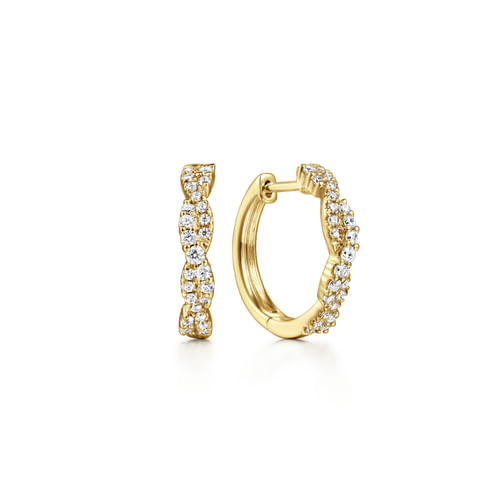 14K Yellow Gold Diamond Intricate Hoop Earrings