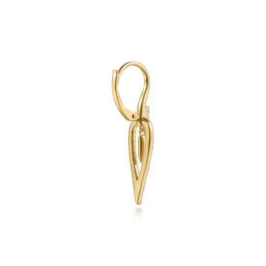 14K Yellow Gold Diamond Inverted Teardrop Leverback Earrings angle 2
