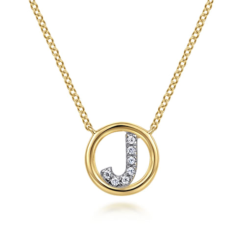 14K Yellow Gold Diamond J Initial Pendant Necklace