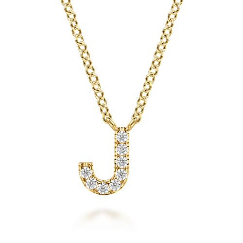 14K Yellow Gold Diamond J Initial Pendant Necklace