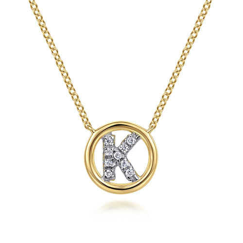 14K Yellow Gold Diamond K Initial Pendant Necklace