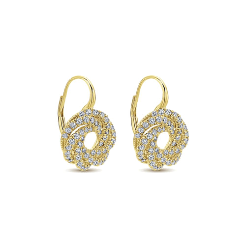 14K Yellow Gold Diamond Knot Drop Earrings