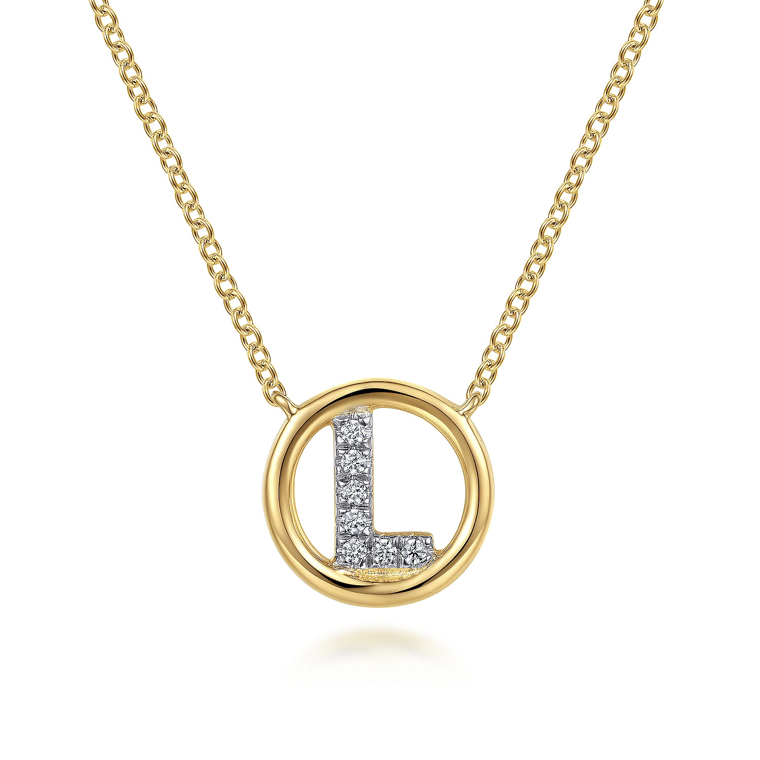 14K Yellow Gold Diamond L Initial Pendant Necklace