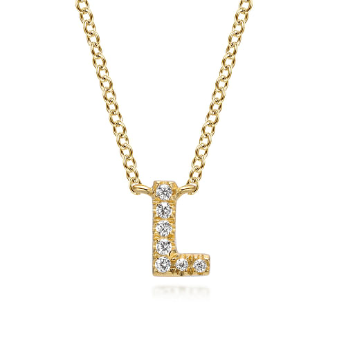 14K Yellow Gold Diamond L Initial Pendant Necklace