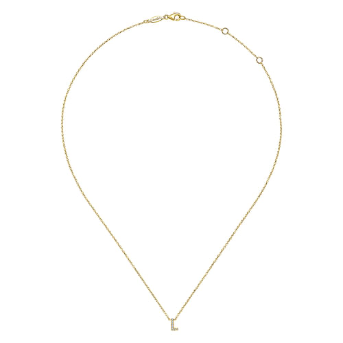 14K Yellow Gold Diamond L Initial Pendant Necklace