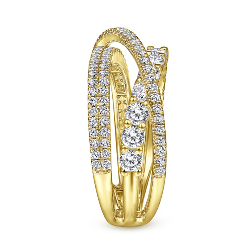 14K Yellow Gold Diamond Layered Criss Cross Ring 
