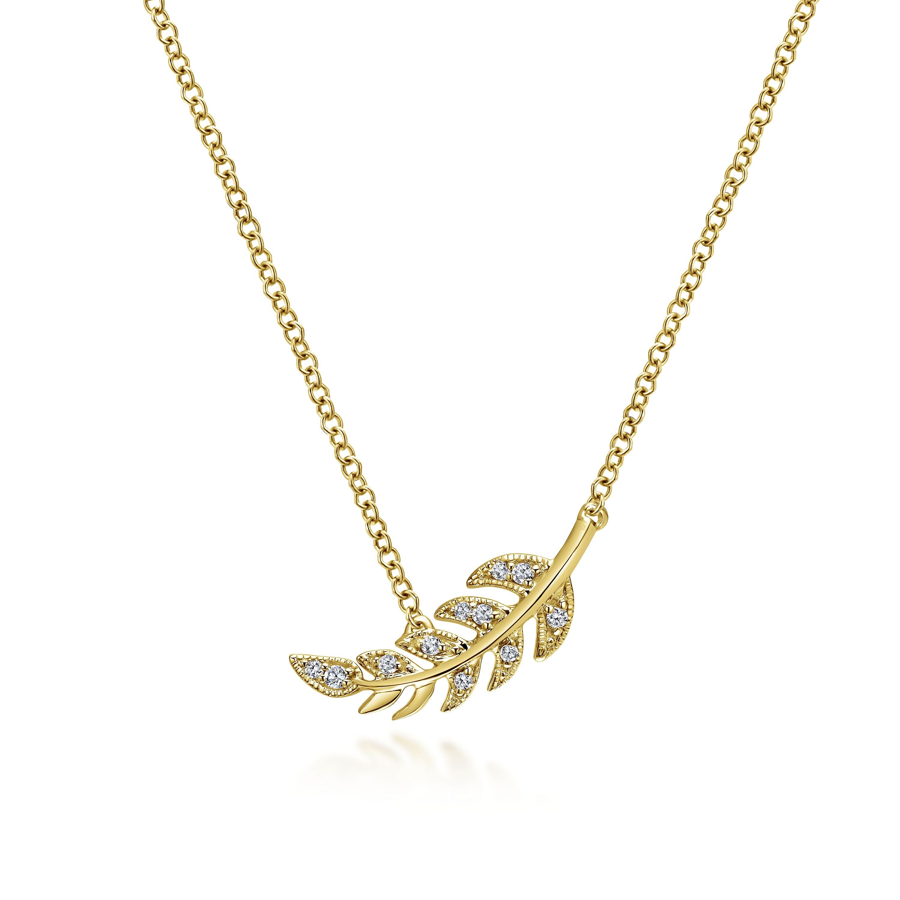 14K Yellow Gold Diamond Leaf Pendant Necklace