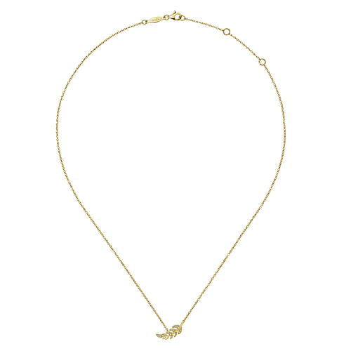 14K Yellow Gold Diamond Leaf Pendant Necklace