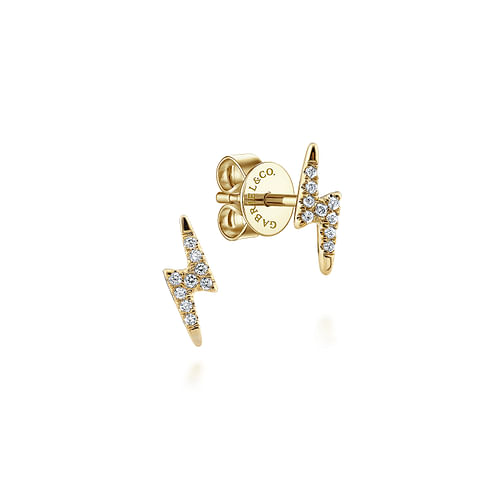 14K Yellow Gold Diamond Lightning Bolt Stud Earrings