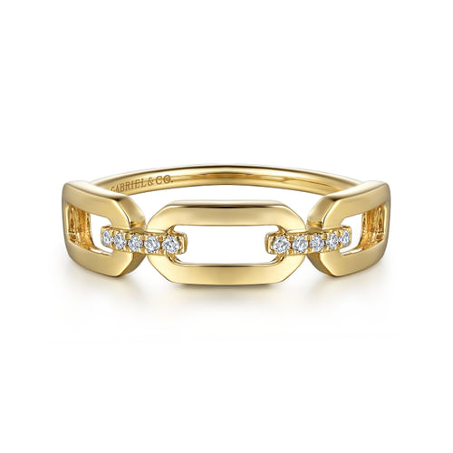 14K Yellow Gold Diamond Link Chain Ladies Ring 