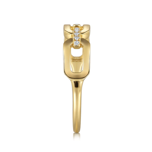 14K Yellow Gold Diamond Link Chain Ladies Ring 