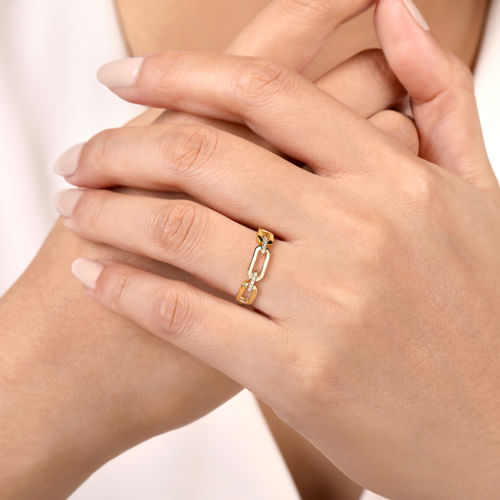 14K Yellow Gold Diamond Link Chain Ladies Ring 