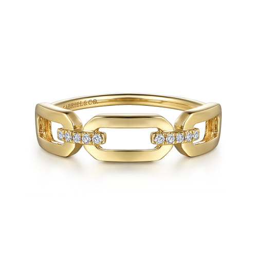 14K Yellow Gold Diamond Link Chain Ring 14K Yellow Gold Diamond Link Chain Ring