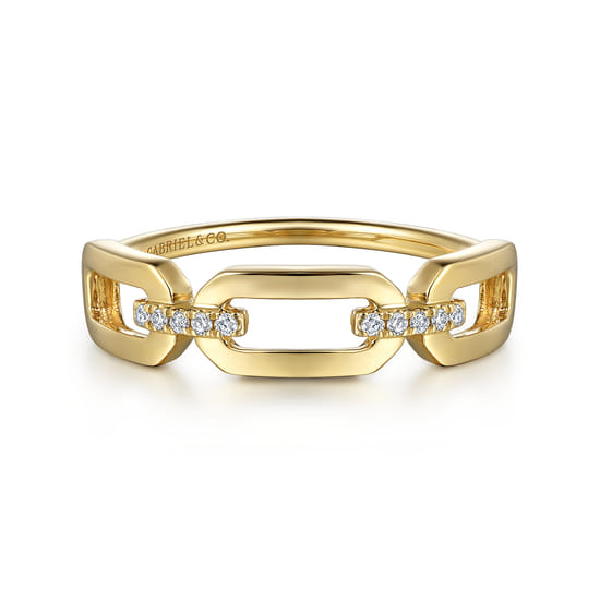 14K Yellow Gold Diamond Link Chain Ring 