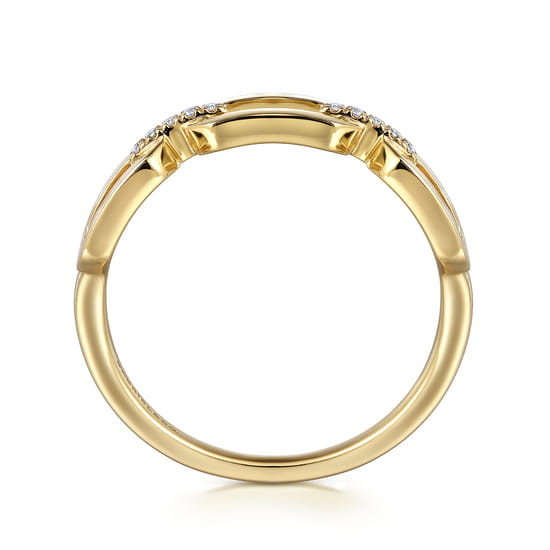 14K Yellow Gold Diamond Link Chain Ring  angle 2