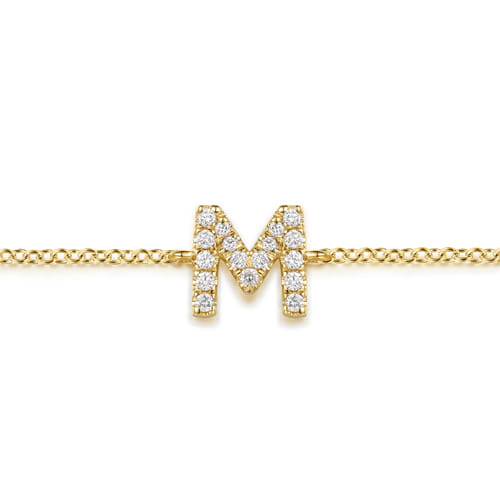 14K Yellow Gold Diamond M Initial Chain Bracelet