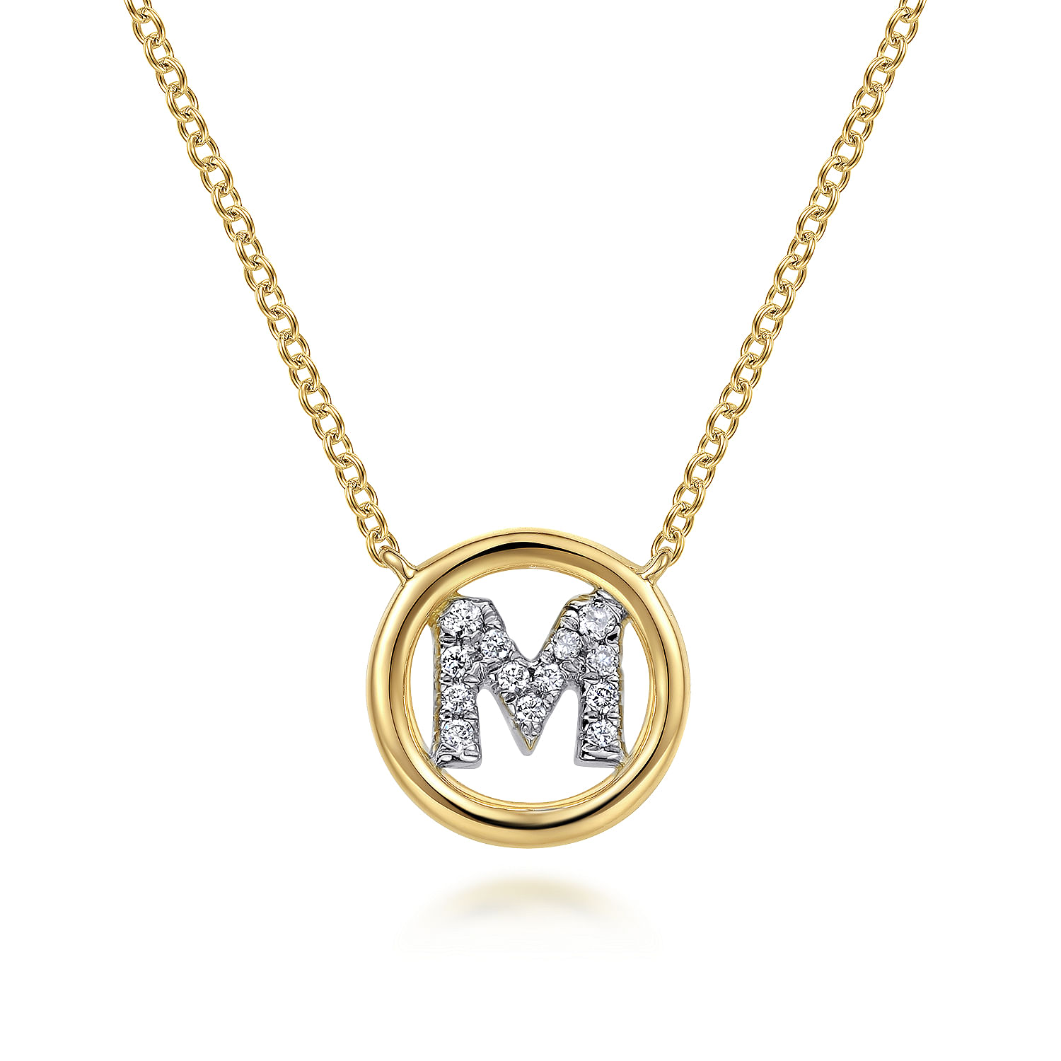 14K Yellow Gold Diamond M Initial Pendant Necklace