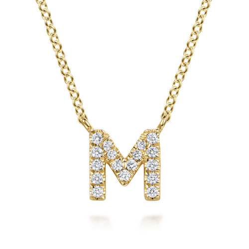 14K Yellow Gold Diamond M Initial Pendant Necklace