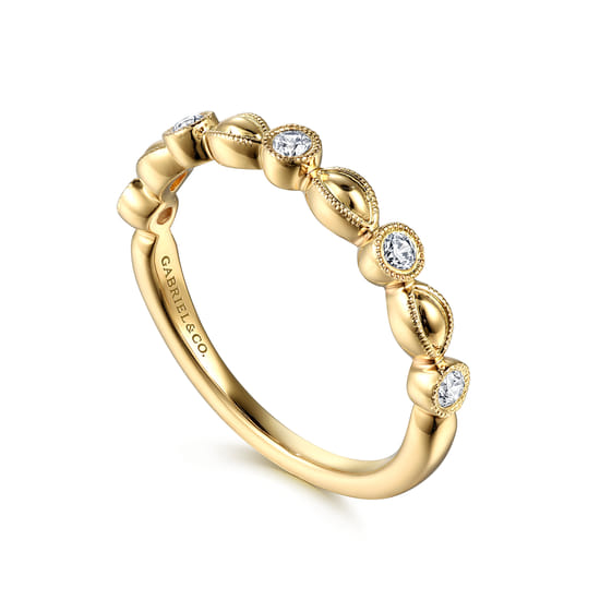 14K Yellow Gold Diamond Marquise Shape Stackable Ring angle 3