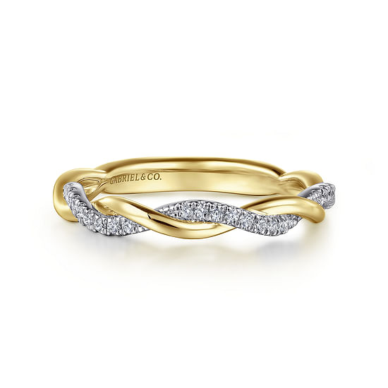 Gabriel - 14K Yellow Gold Diamond Matching Wedding Band with White Rhodium