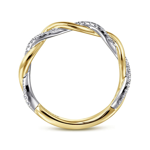14K Yellow Gold Diamond Matching Wedding Band with White Rhodium