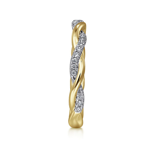 14K Yellow Gold Diamond Matching Wedding Band with White Rhodium