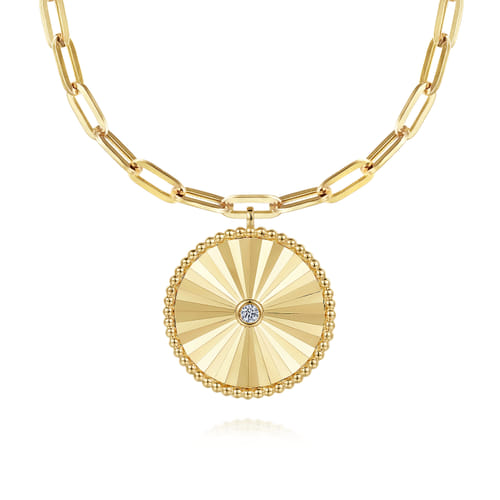 14K Yellow Gold Diamond Medallion Chain Necklace