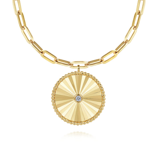 14K Yellow Gold Diamond Medallion Chain Necklace