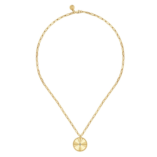 14K Yellow Gold Diamond Medallion Chain Necklace angle 2